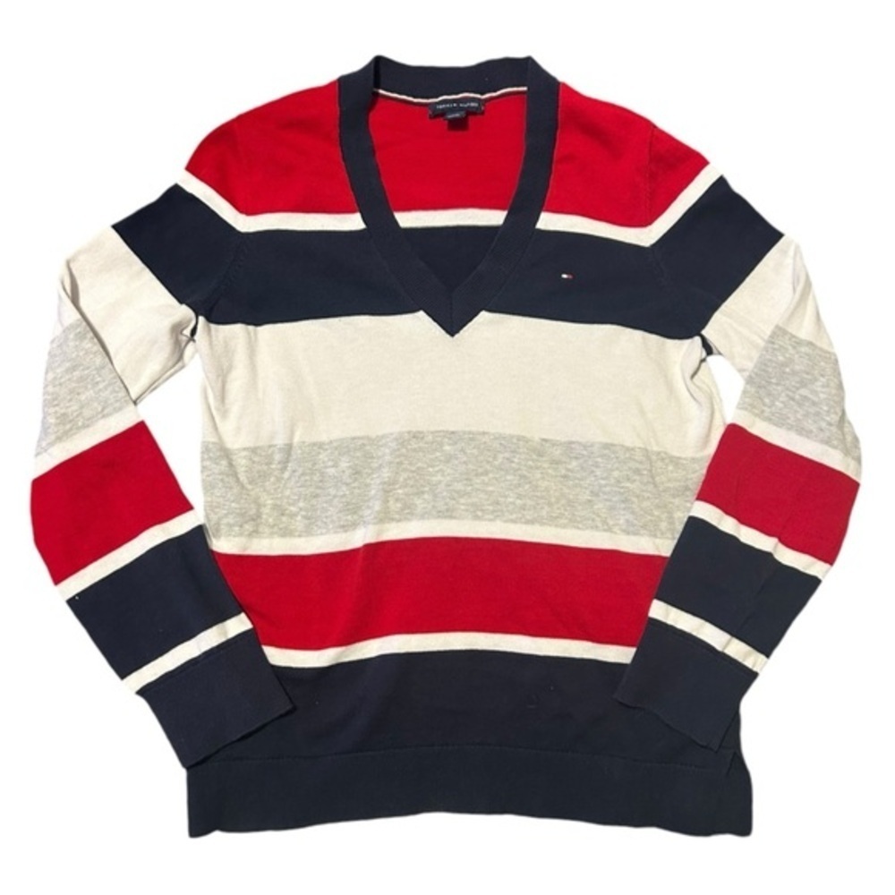 Tommy Hilfiger 100% cotton v neck classic pull over womens sz small sweater